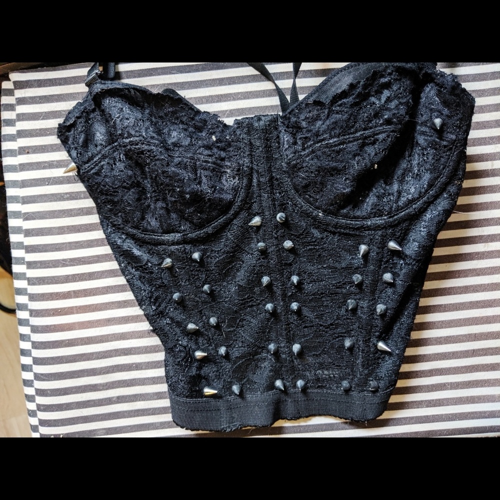 Sexy punk goth spiked stud bralette bra top